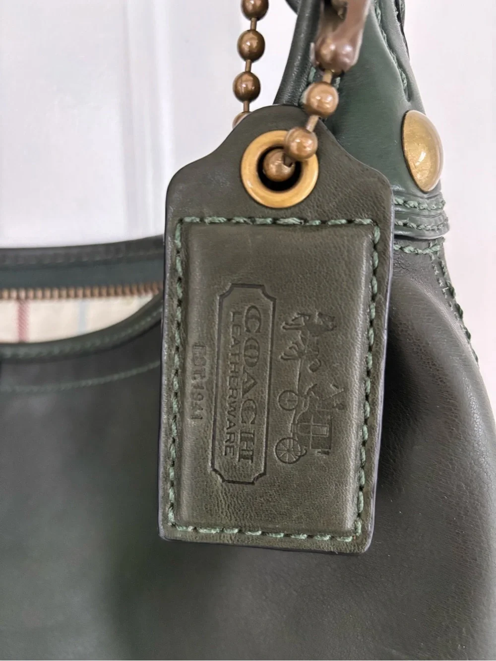 Coach Bag XL Bleecker Tattersall Duffle Sac Bottle Green Style 11423 - Picture 4 of 16
